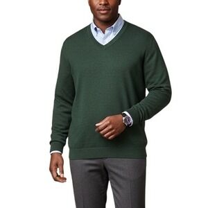 Hart Schaffner Marx Mens 2XL Big & Tall Fine Merino Wool VNeck Sweater Green New